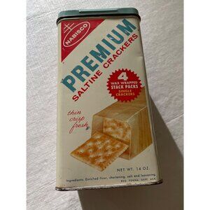 Vintage Nabisco Premium Saltine Crackers Tin Container 14 Oz